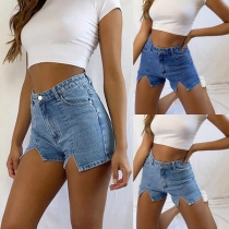Hög midja slitsfåll Mode Slim Fit jeansshorts