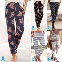 Casual Style High Waist Printed Loose Pants