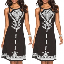 Sexy Off-shoulder Round Neck Sling Printed Dress