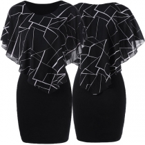 Fashion Chiffon Printed Spliced Round Neck Slim Fit Dress