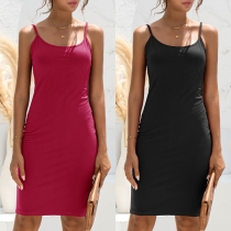 Simple Style Backless Solid Color Slim Fit Sling Tight Dress