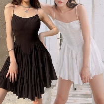 Sexy Backless High Waist Solid Color Sling Dress