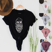 Cute Style Short Sleeve Round Neck Old-man Printed T-shirt