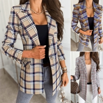 OL Style Long Sleeve Slim Fit Single-button Plaid Blazer (Size falls small)