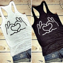 Casual Style Heart Gesture Sleeveless Round Neck Tank Top