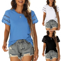 Fashion Leopard Spliced Cuff Sleeveless Round Neck Tank Top