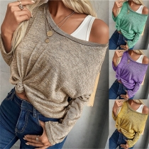 Simple Style Long Sleeve Round Neck Solid Color Loose T-shirt