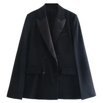 OL Style Contrast Color Lapel Cape-stype Blazer + Skirt Two-piece Set