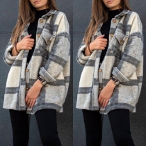 Casual Style Långärmad POLO-krage Lös plädrock
