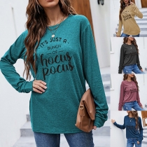 Casual Style Long Sleeve Round Neck Letters Printed T-shirt