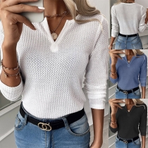 Simple Style Long Sleeve V-neck Solid Color T-shirt