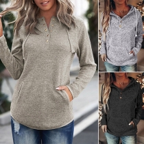 Casual Style Long Sleeve Hooded Front-pocket Loose Sweatshirt