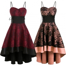 Sexy Backless High Waist High-low Hem Lace Spliced Sling Party Dress