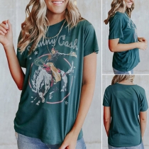 Casual Style Short Sleeve Round Neck Letters Printed Loose T-shirt