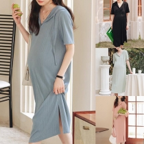 Fashion Sleeveless Hooded Letters Embroidery Maternity Sweatshirt Dress