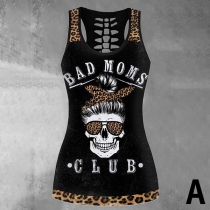 Sexy Rhinestone Spliced V-neck Skull Hand/Butterfly  Pattern Sling Top