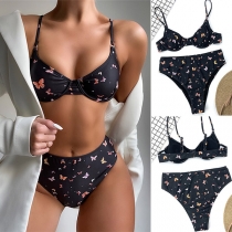Sexy High Waist Butterfly Printed Underwire Push-up Bikini Set