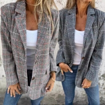 OL-Stil Långärmad Enkelknäppt Slim Fit Rutig Kappa
