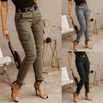 Mode byxor med hög midja i enfärgad Slim Fit med sidfickor