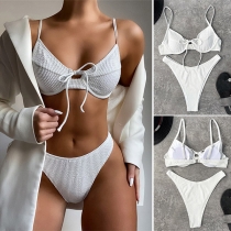 Sexy Backless Low-waist Solid Color Underwire Push-up Bikini Set