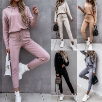 Fashion Solid Color Long Sleeve Hooded Sweatshirt + Pants Two-piece Set