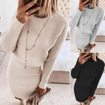 Fashion Solid Color Long Sleeve Mock Neck Slim Fit Sweater Dress