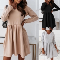 Fashion Solid Color Long Sleeve Round Neck Loose Dress