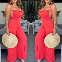 Sexig rygglös hög midja Enfärgad Halterneck Jumpsuit med vida ben