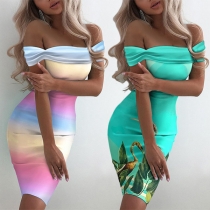 Sexig slim fit off-shoulder båthals klänning med färggradient
