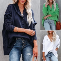 Casual Style Long Sleeve V-neck Hooded Loose Sweatshirt