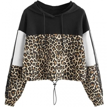 Casual Style Long Sleeve Hooded Drawstring Hem Printed Spliced Sweatshirt
