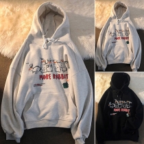 Boyfriend Style Letters Rabbit printed Long Sleeve Hooded Loose Sweatshirt