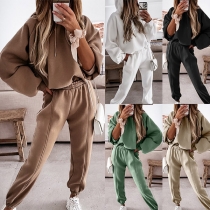 Casual Style Long Sleeve Hooded Sweatshirt + Pants Sports Two-piece Set