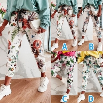 Casual Style Drawstring Waist Printed Sports Pants