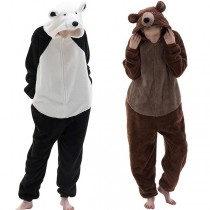 Söt björndräkt med långärmad kontrastfärgad plyschpyjamas i ett stycke