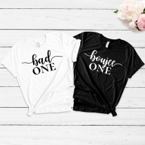 Casual Style Short Sleeve Round Neck Letters Printed Besties T-shirt