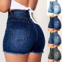 Fashion High Waist Frayed Hem Slim Fit Ripped Denim Shorts