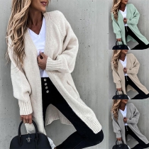 Fashion Lantern Sleeve Solid Color Loose Knit Cardigan