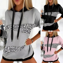 Fashion Printed Spliced Long Sleeve Hooded Loose Sweatshirt