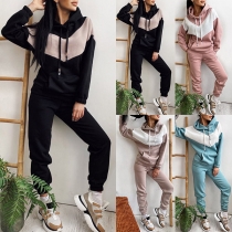Casual Stil Långärmad Hood Kontrastfärgad Tröja + Byxor Träningsdräkt