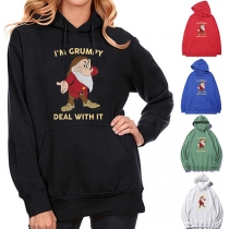 Casual Style Långärmad Hooded Bokstäver Gubbe Mönster Lös Tröja