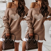 Casual Style Long Sleeve Heart 0attern Koose Sweatshirt