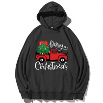 Casual Style Long Sleeve Hooded Christmas Truck Printed Loose Sweatshirt