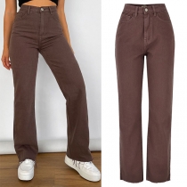 Fashion Solid Color High Waist Straight Pants