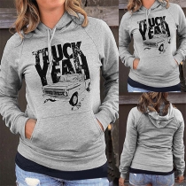 Casual Style Long Sleeve Hooded Letters Printed Sweatshirt