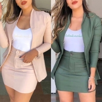 OL Style Long Sleeve Slim Fit Blazer + Coat Two-piece Set