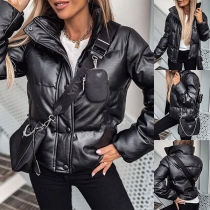 Fashion Solid Color Long Sleeve Stand Collar Warm Padded Coat