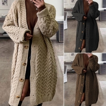 Casual Style Long Sleeve Solid Color Loose Knit Cardigan