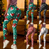 Fashion High Waist Christmas Printed Stretch Leggings