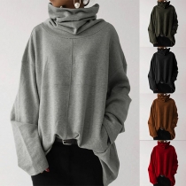Casual Style långärmad hög krage enfärgad lös tröja
